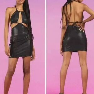 H&M DIVIDED Black Sexy Cut-out Strappy Backless Shiny Jersey coverup swim Dress